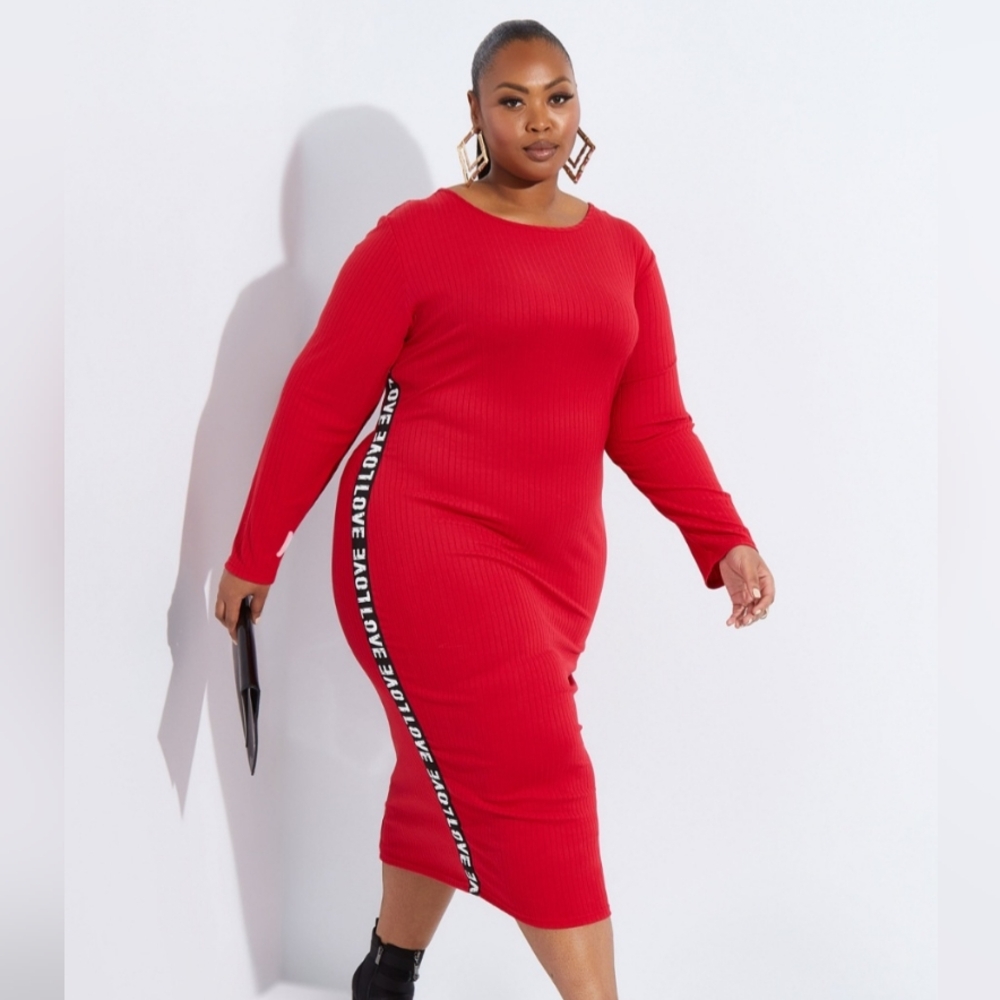 ASHLEY STEWART RED RIBBED LOVE DRESS